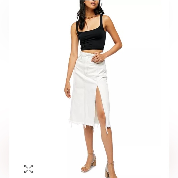 Free People We The Free Mambo Denim Midi Skirt Fringe hem 31 White wash New - Picture 1 of 16